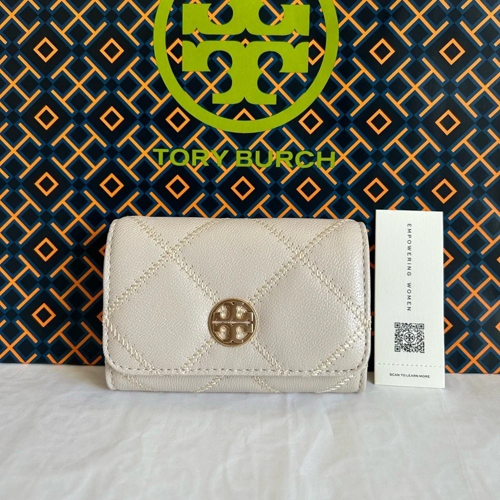 Tory Burch Willa Card Case Brie Gold White Cream
